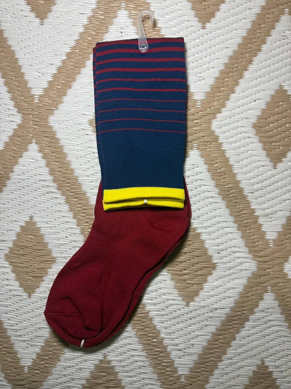 Magic Kick Athletic Socks 1 Pair One Size Red Blue Yellow Striped Nylon